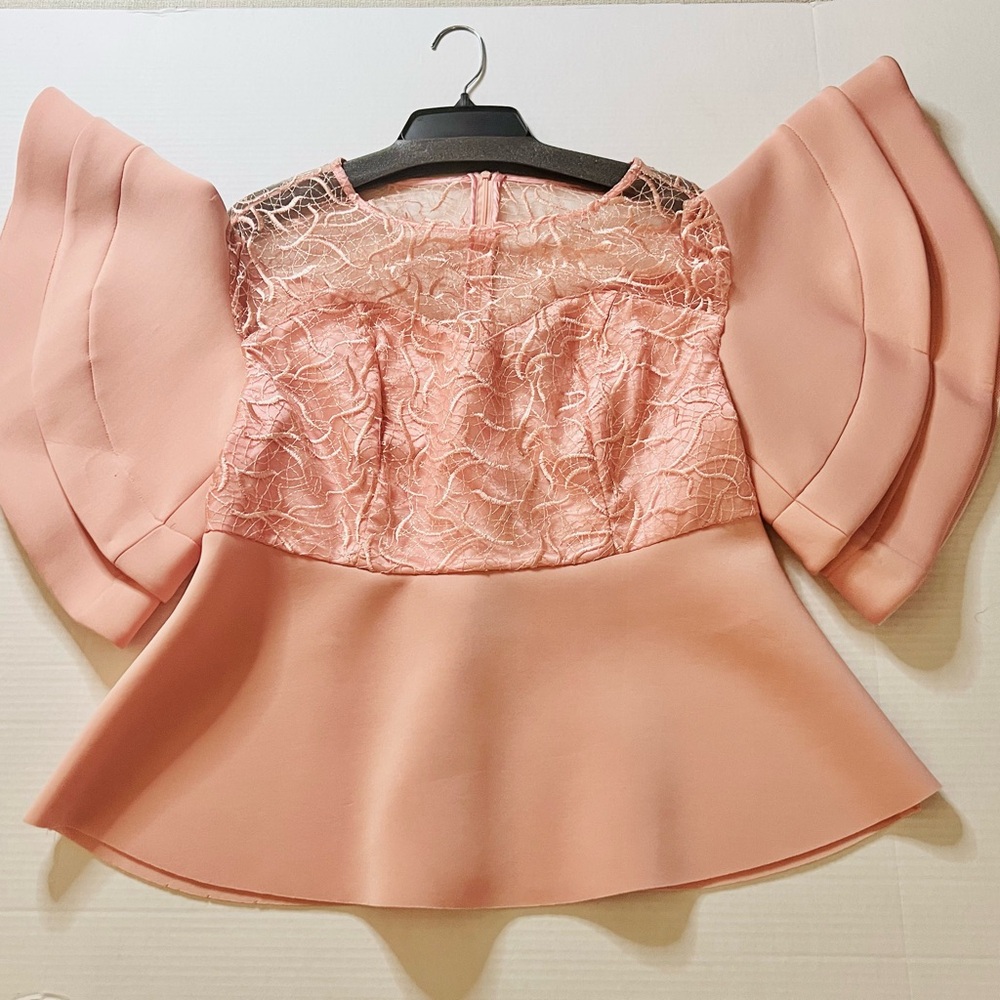 Elegant Lightweight Salmon Micro Fiber and Lace Women's Top